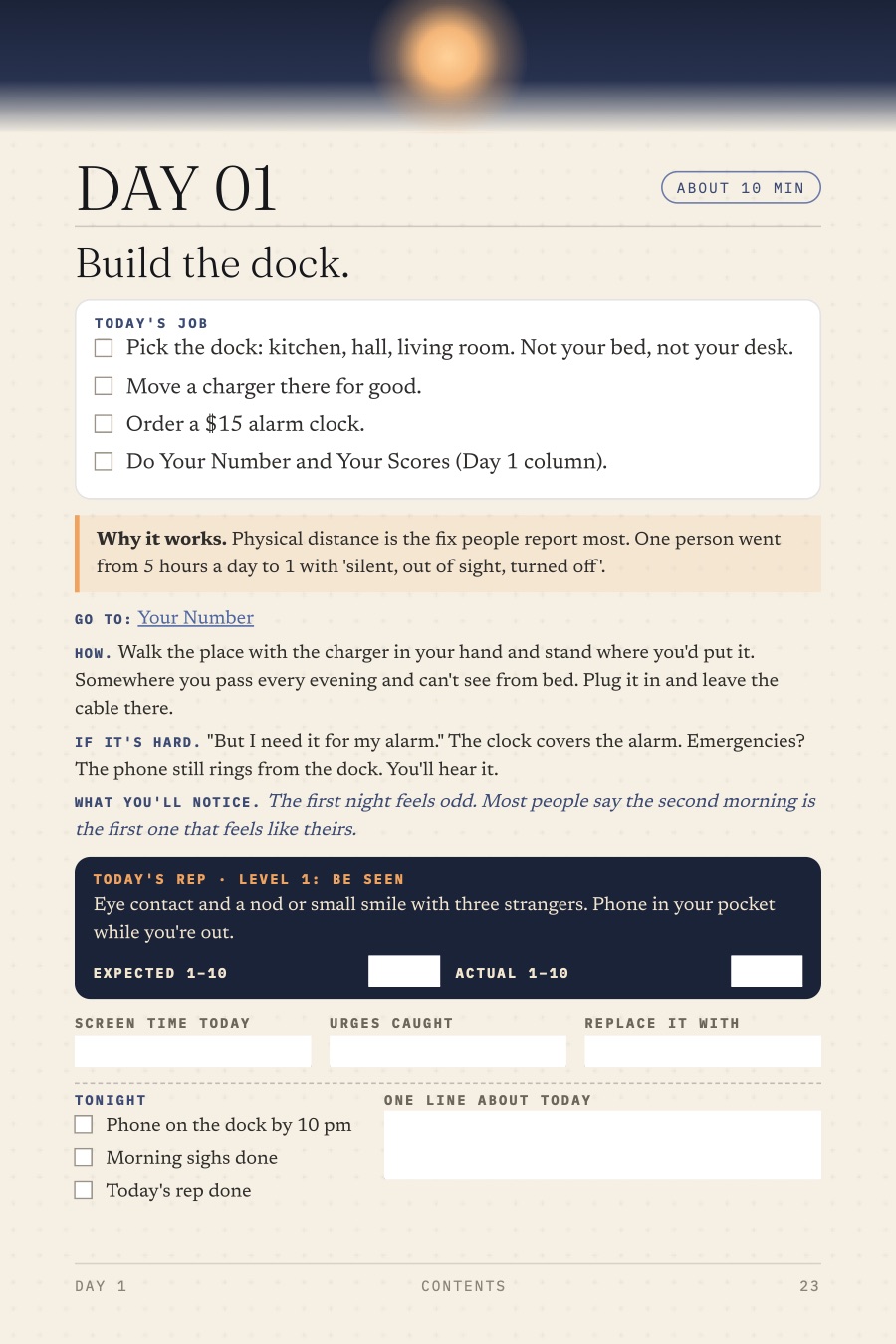 Day 1 page of the manual